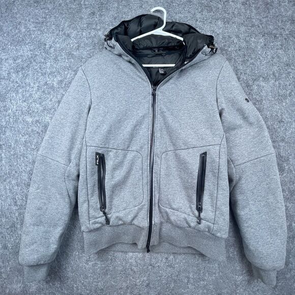 RLX Ralph Lauren Hoodie Jacket Medium Grey Down Insulated Puffer Hybrid Full Zip